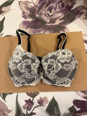 Victoria's Secret Black Bra with White Lace Overlay
